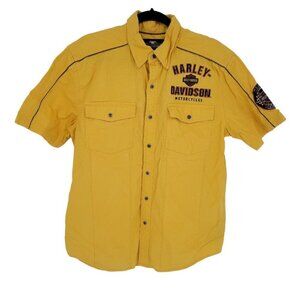 Harley Davidson mens Medium GM embroidered Yellow ripstop canvas snap up